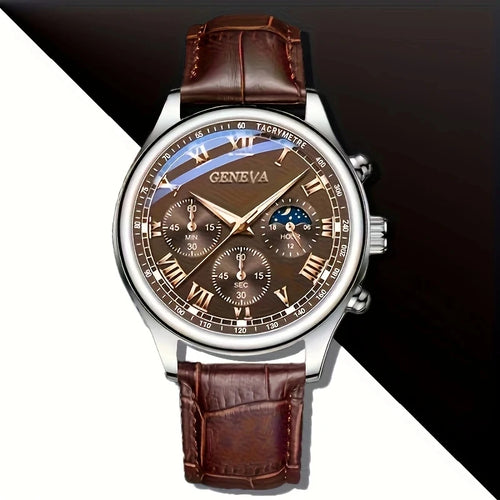 Geneva Business Watch Quartz Sports Watch Leisure Belt Men's Watch Men's Watch Brown